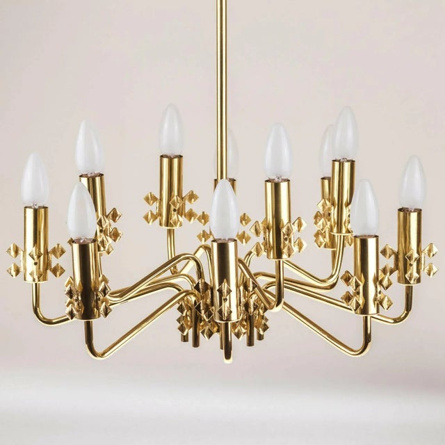 Mid-Century Brass Chandelier with 12 Lights, 1960s For Sale - Image 6 of 6