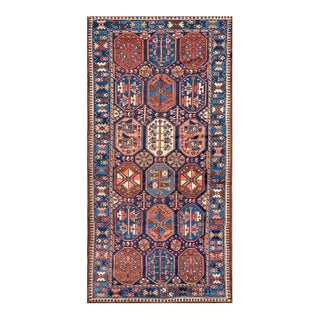 1920s Blue Navy Geometric Tribal Antique Persian Bakhtiari Rug 5'2" X 10' Handknotted Wool Carpet For Sale