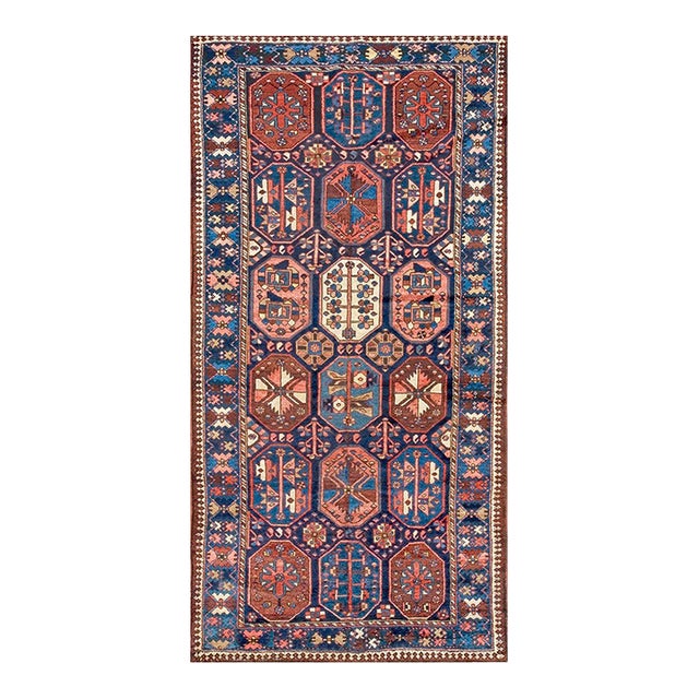 1920s Blue Navy Geometric Tribal Antique Persian Bakhtiari Rug 5'2" X 10' Handknotted Wool Carpet For Sale