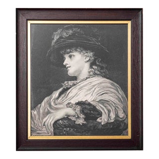 Antique Victorian Female Portrait Print After Frederic Leighton, Dark Wood Frame For Sale
