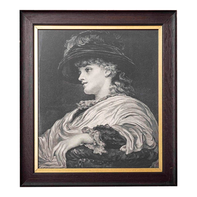 Antique Victorian Female Portrait Print After Frederic Leighton, Dark Wood Frame For Sale