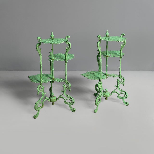 Italian Art Deco Plant Stands in Green Cast Iron, 1930s, Set of 2 For Sale - Image 3 of 18