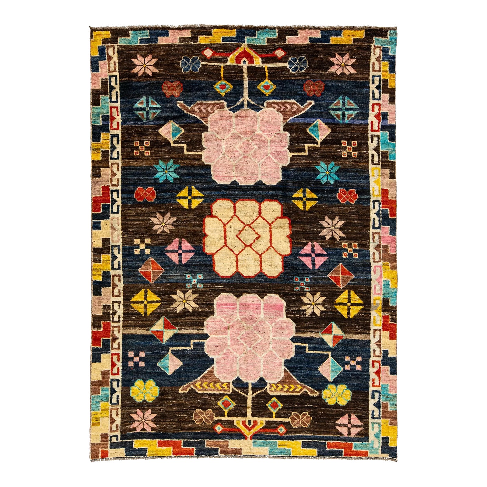 Modern Art Deco Style Handmade Wool Rug With Multicolor Pattern | Chairish