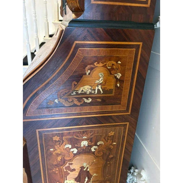 Antique Italian Marquetry Inlaid Burr Walnut Bureau Bookcase, 1920 For Sale - Image 17 of 18