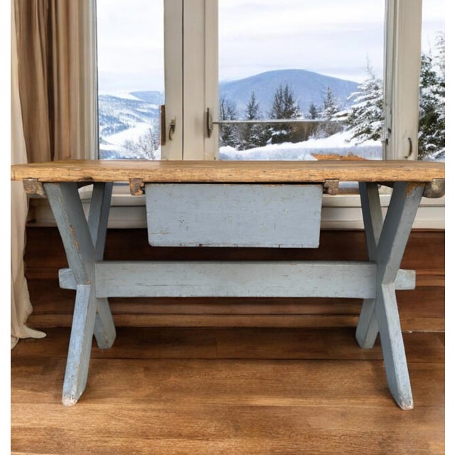 Painted X Shaped Writing Table in Fir For Sale - Image 11 of 18