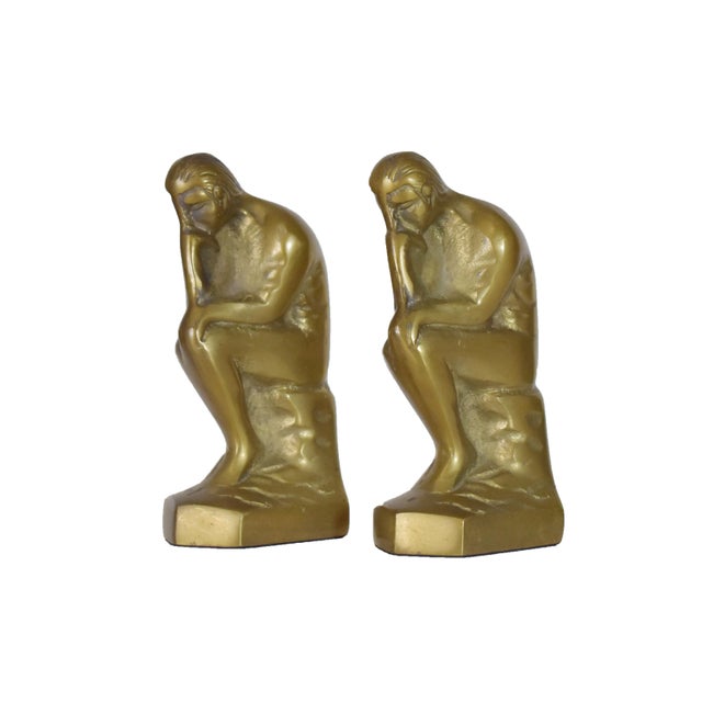 Vintage Solid Brass Sitting Thinking Man Bookends - a Pair For Sale - Image 4 of 5