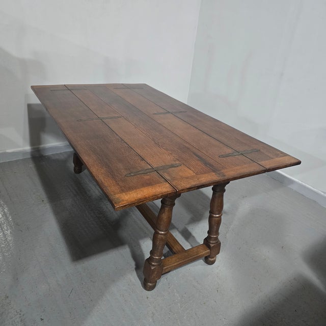 Oak Kitchen Refrectory Farmhouse Dining Table, 1910s For Sale - Image 14 of 18