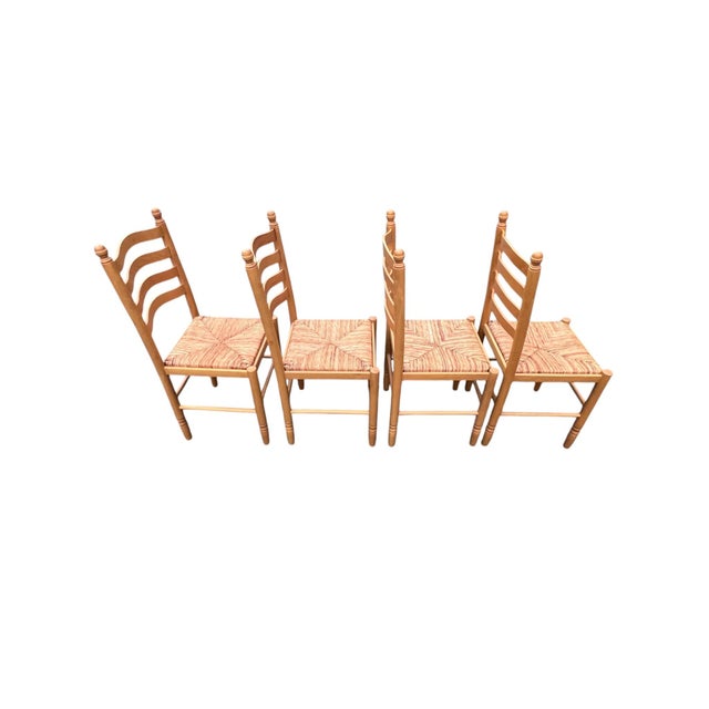 Italian Country Ladder Back Dining Chairs With Woven Rush Seats – Set of 4 For Sale - Image 9 of 18