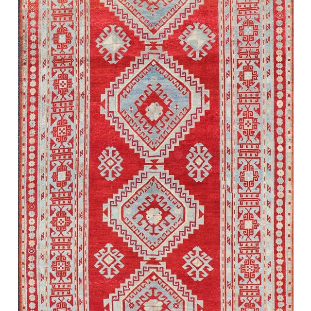 Antique Caucasian Kazak Gallery Rug in Brilliant Red with Geometric Design Tribal geometric medallion design Kazak antique...