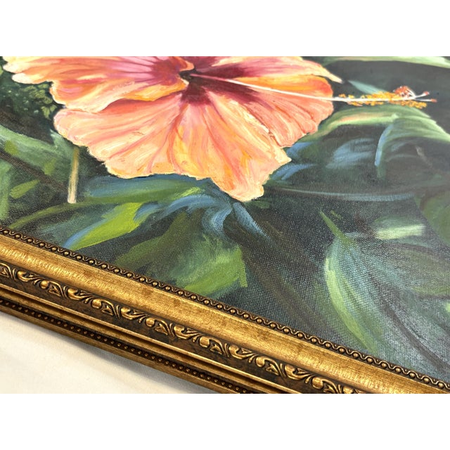Original Signed and Framed Painting on Canvas 'Pretty Hibiscus' For Sale - Image 10 of 14