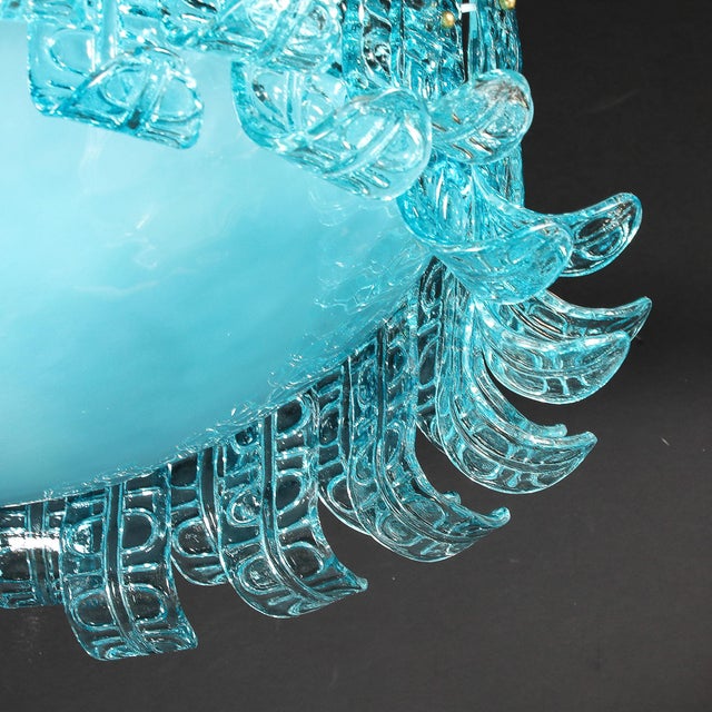 Modernist Hand-Blown Aquamarine Murano Glass Chandelier With Frosted Diffuser For Sale - Image 14 of 18