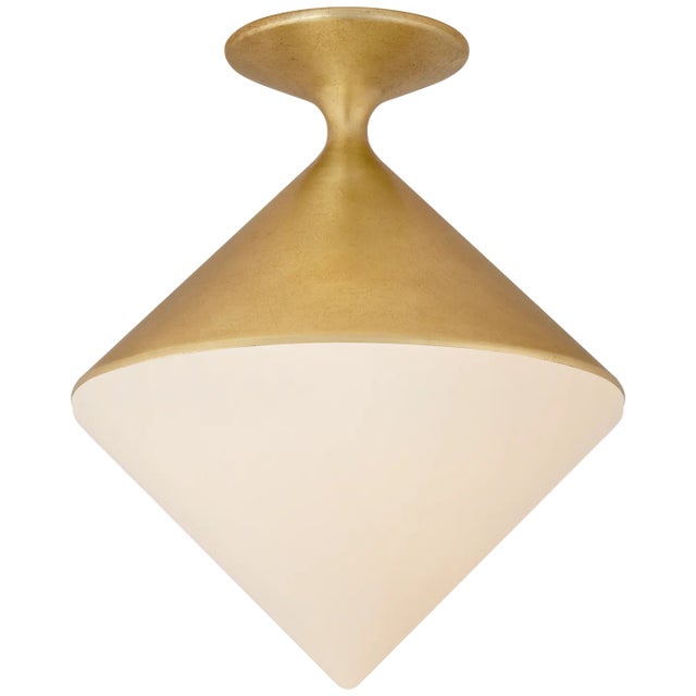 Sarnen Small Flush Mount in Gild with White Glass Designer: AERIN Canopy: 6" Round Mounting: Flush Shade Detail: White...