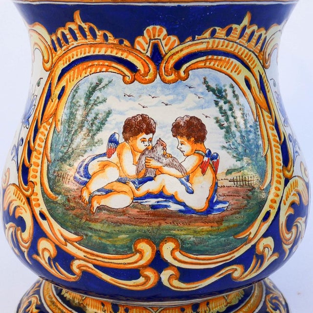 Polychrome Earthenware Basin and Pedestal by Antoine Montagnon for Nevers For Sale - Image 13 of 15