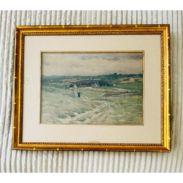 Early 20th Century French Watercolor Brittany Landscape "La Promenade Larmor 5" – Framed With Tru Vue Conservation Glass For Sale - Image 4 of 10