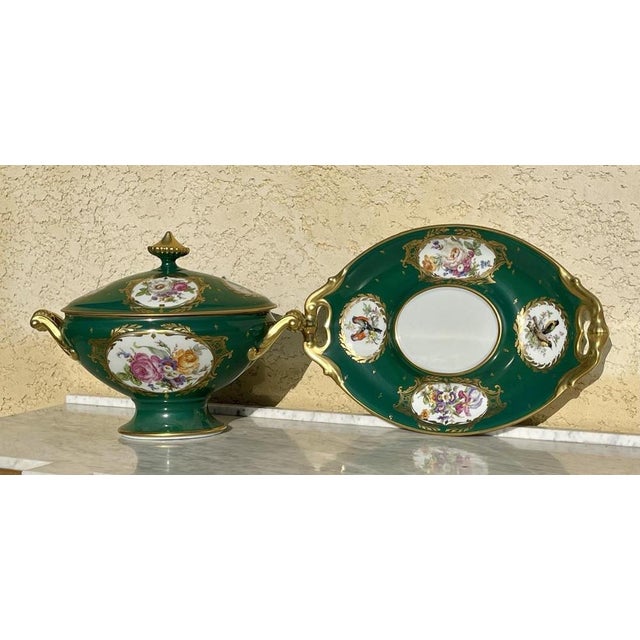 Gold Porcelain Tureen and Display Stand from Limoges, Set of 2 For Sale - Image 8 of 13
