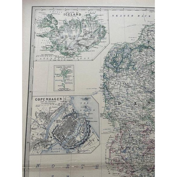 Traditional Antique Danish and German Empire Map by A.K. Johnston, 1882 For Sale - Image 3 of 10