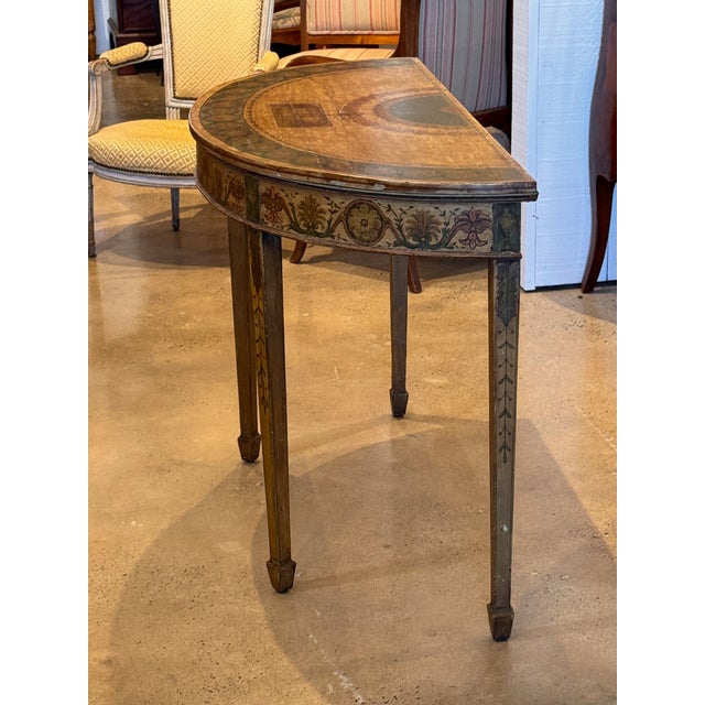 Wood 19th Century Italian Painted Demi-Lune Console Table For Sale - Image 7 of 14