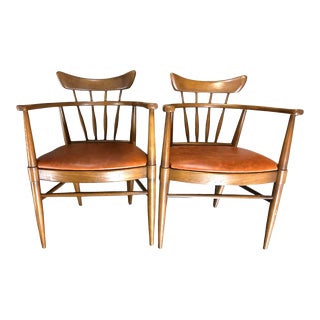 George Nakashima or Paul McCobb Style Streamlined Pecan Wood Windsor Chairs by Unique Furniture Makers of Winston-Salem - Vintage Mid 20th Century For Sale