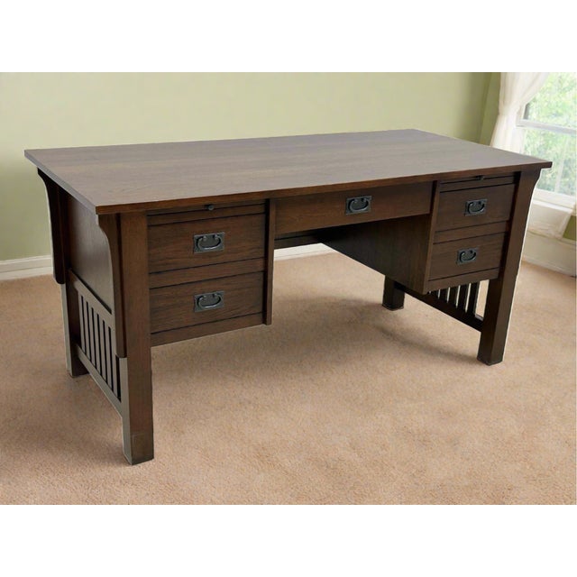 Preorder Mission Quarter Sawn Oak 5 Drawer Desk - Walnut For Sale - Image 11 of 11