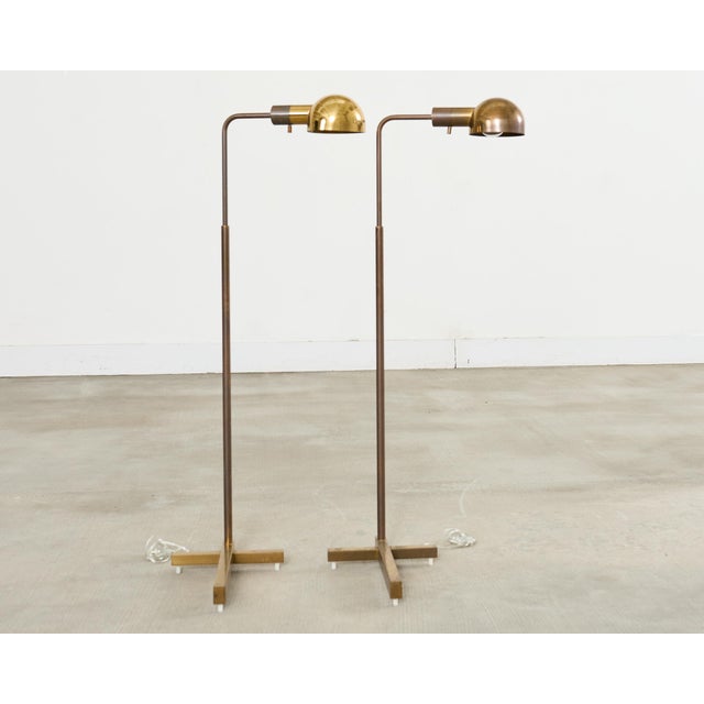 Casella Lighting Pair of Midcentury Casella Patinated Brass Pharmacy Floor Lamps For Sale - Image 4 of 17