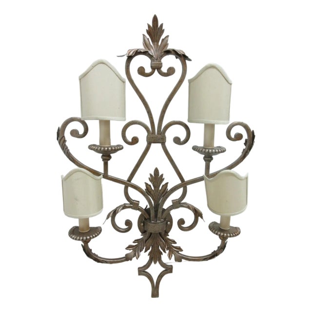 1990s Fine Art Lamps French Regency Wrought Iron Acanthus Leaf Wall Sconce Lamp A For Sale