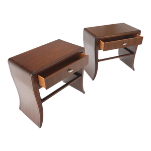 Century Walnut Waterfall Brand New Old Stock Two Tier End Side Tables Stand - A Pair