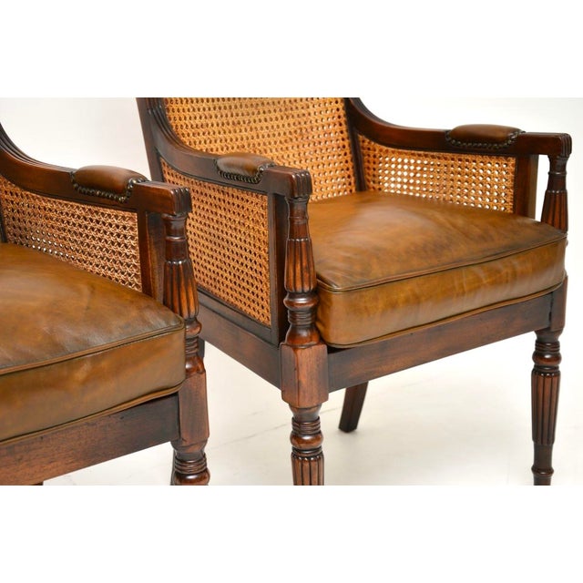 Antique Regency Mahogany and Leather Cane Back Armchairs, 1930s, Set of 2 For Sale - Image 10 of 15