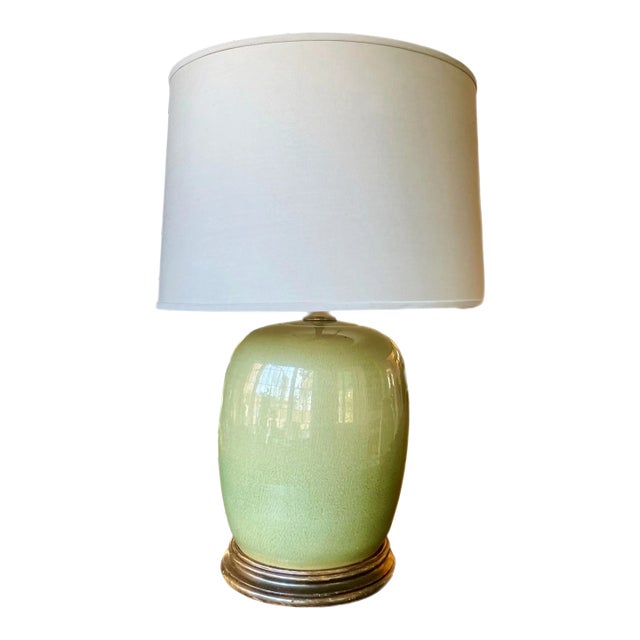 Antique Celadon Ginger Jar Two Light Lamp For Sale