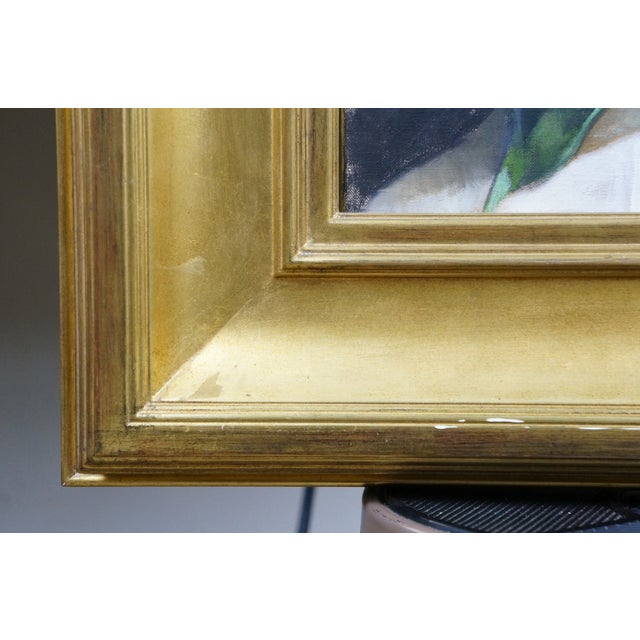 Textile Vintage Still Life Oil Painting White Irises in Glass Vase Realism Framed For Sale - Image 7 of 11