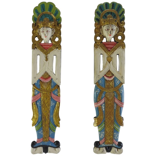 Pair of Indonesian Carved and Painted Plaques For Sale - Image 9 of 9