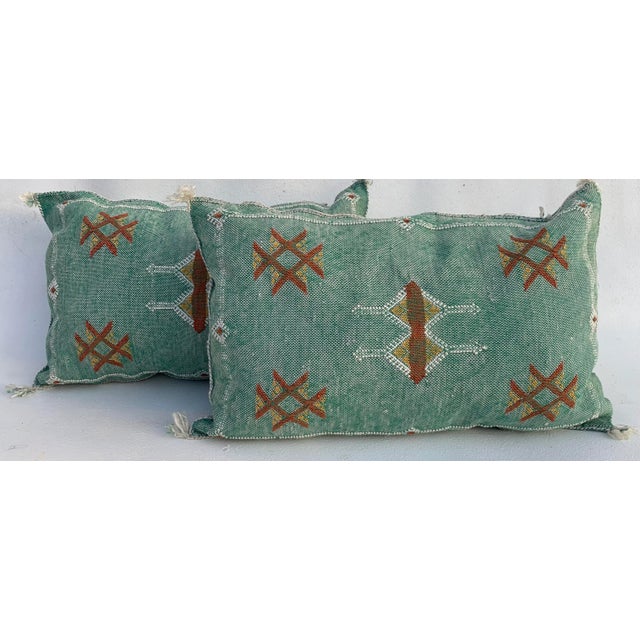 Contemporary Green Silk Sabra Pillow Covers- a Pair For Sale - Image 6 of 12
