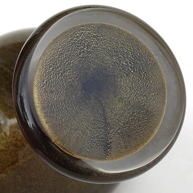 Mid 20th Century Barbini Murano Vintage Black Gold Flecks Italian Art Glass 1950s Mid Century Desk Flower Vase For Sale - Image 5 of 6