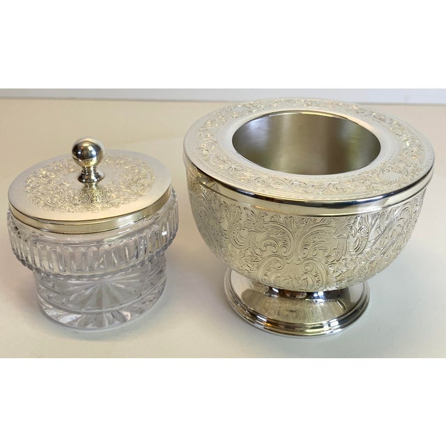 Traditional English Silver Plate & Cut Crystal Caviar Service Bowl, Regency Style For Sale - Image 3 of 7