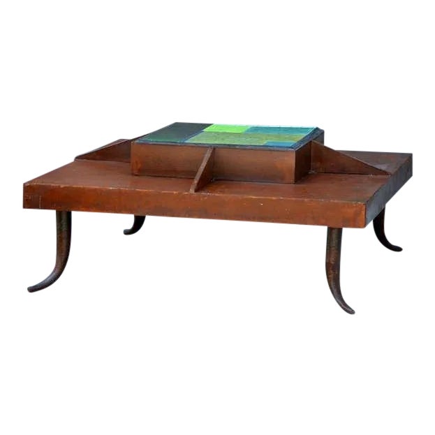 Patinated Steel and Tile Studio Art Coffee Table For Sale