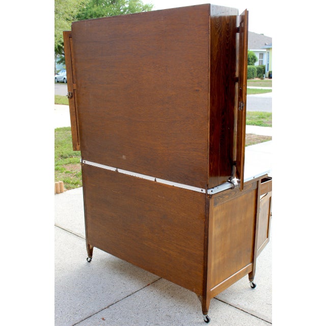 Antique Early 1900s Hoosier Cabinet Dutch Kitchenet Solid Wood Enamel Pull-Out Work Surface Coppes Brothers & Zook Original Hardware For Sale - Image 13 of 15