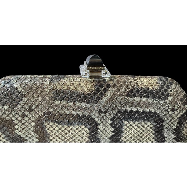 2015 Judith Leiber Couture Whitman Snakeskin Karung Metallic Clutch Shoulder Day Evening Handbag For Sale - Image 9 of 14