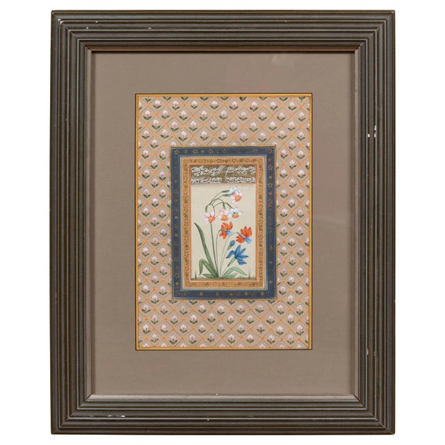 Indian Floral Still-Life from the Midcentury Period with Flowers and Calligraphy For Sale - Image 13 of 13