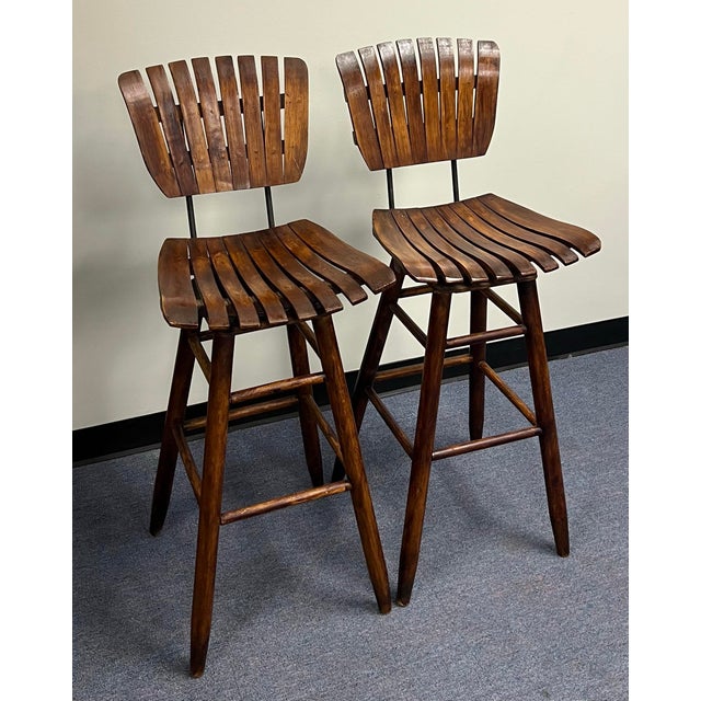 Mid-Century Modern Arthur Umanoff Mid Century Swivel Bar Stools - A Pair For Sale - Image 3 of 12