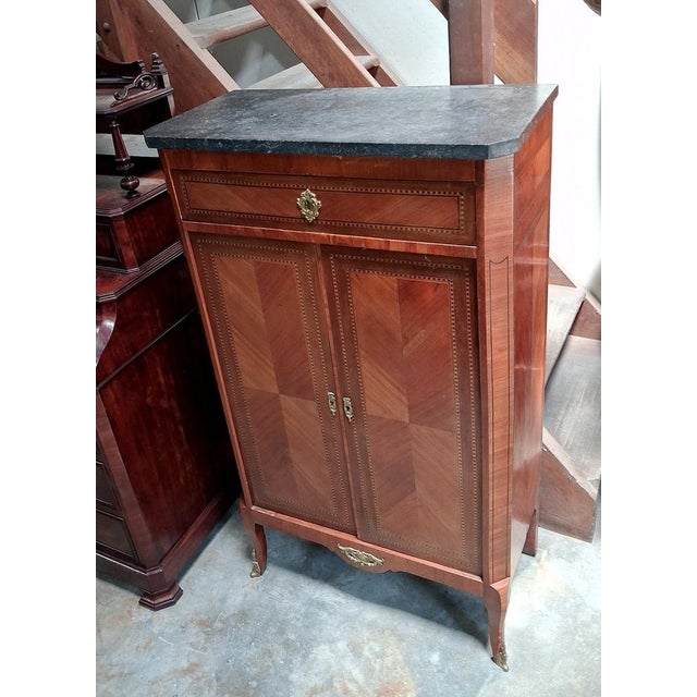 Louis XV Style Marquetry Cabinet/Side Cabinet Black Marble Top – Late 19th Century An elegant side cabinet crafted from...