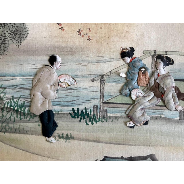 Rare Five Japanese Signed Oshi-E Textile Art Panels Meiji Period For Sale - Image 10 of 17