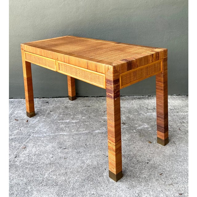 Late 20th Century Vintage Rattan Writing Desk After Bielecky Brothers For Sale - Image 5 of 12