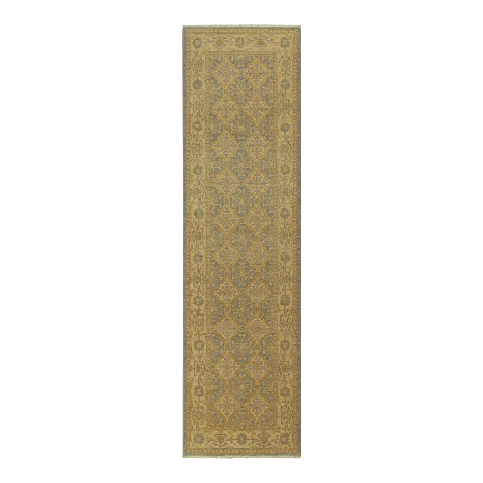 1990s Shabby Chic Kafkaz Peshawar Gray Gold Wool Rug - 2'9