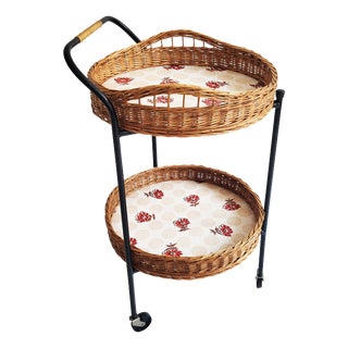 Rattan and Lacquered Iron Bar Trolley, Austria, 1950s For Sale
