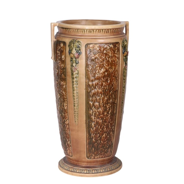Vintage Roseville umbrella stand in the Florentine 1 pattern, circa 1920's. This example is in excellent, original, clean...