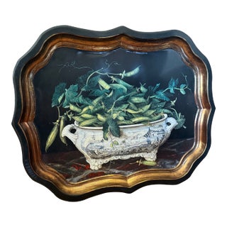 Metal Tole "Peas in Bowl" English Decorative Large Tray For Sale
