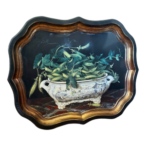 Metal Tole "Peas in Bowl" English Decorative Large Tray
