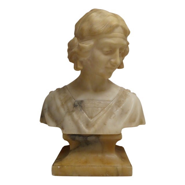 Antique Art Nouveau Carved Alabaster Bust, 1920s For Sale