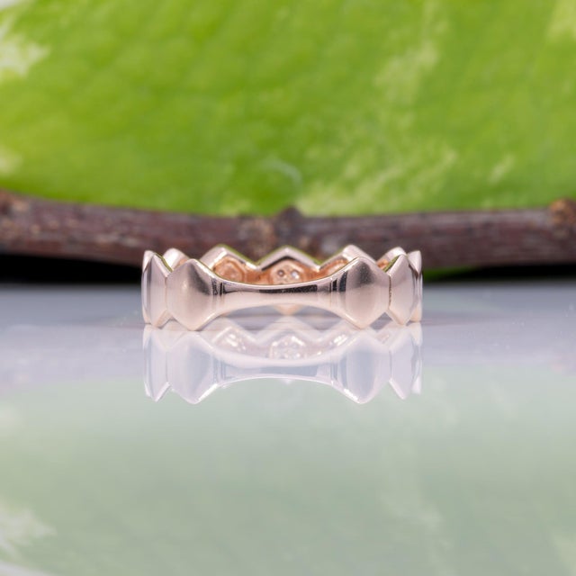 Natural Diamond Ring in 14k Gold | Unique Geometric Band Ring, Size 6.75 For Sale - Image 9 of 10