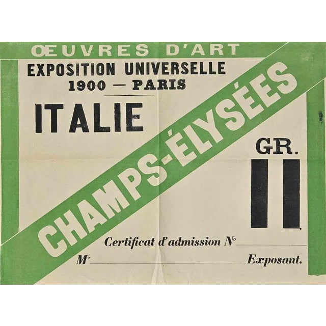 Certificate of Admission to the Universal Exhibition in Paris, 1900 is an original document on paper. Rare documentation...