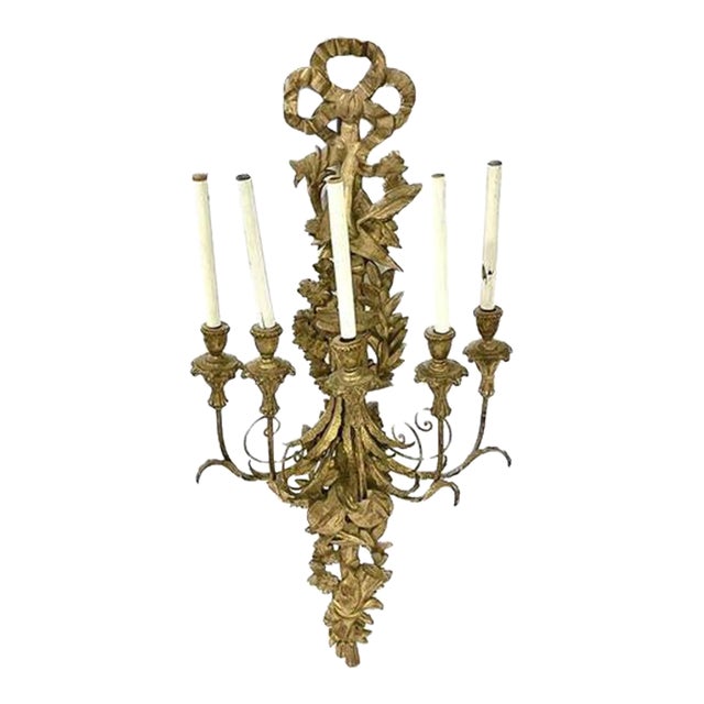 Antique Gilt Brass Ribbon & Music Wall Sconce For Sale
